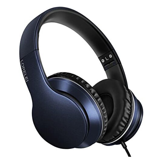 X6 Over-Ear Headphones with Microphone, Lightweight Foldable & Dark Blue