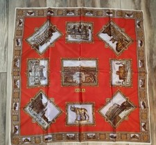 Vintage Scarf ROME ROMA tourist souvenir RED sights colosseum basilica