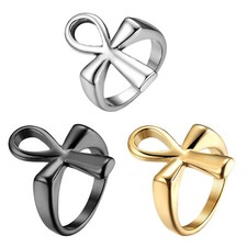 Men Women Stainless Steel Ancient Egyptian Ankh Cross Ring Protection Band Gift