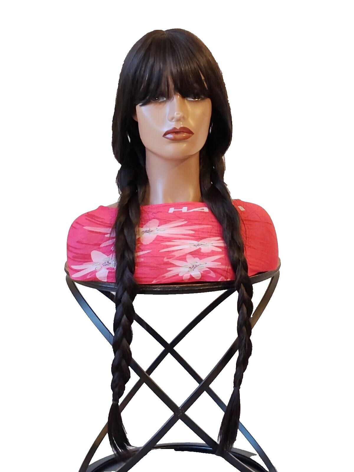 Perruque brune longue avec frange style tresse noire Mercredi pour adulte