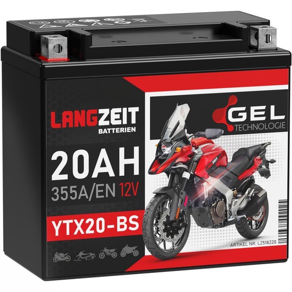 Langzeit YTX20-BS Motorradbatterie GEL 12V 20Ah 355A/EN 51822 CTX20-BS GTX20-BS-image