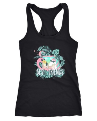 Damen Tanktop Flamingo Einhorn best Friends Cocktail Party Racerback Moonworks 
