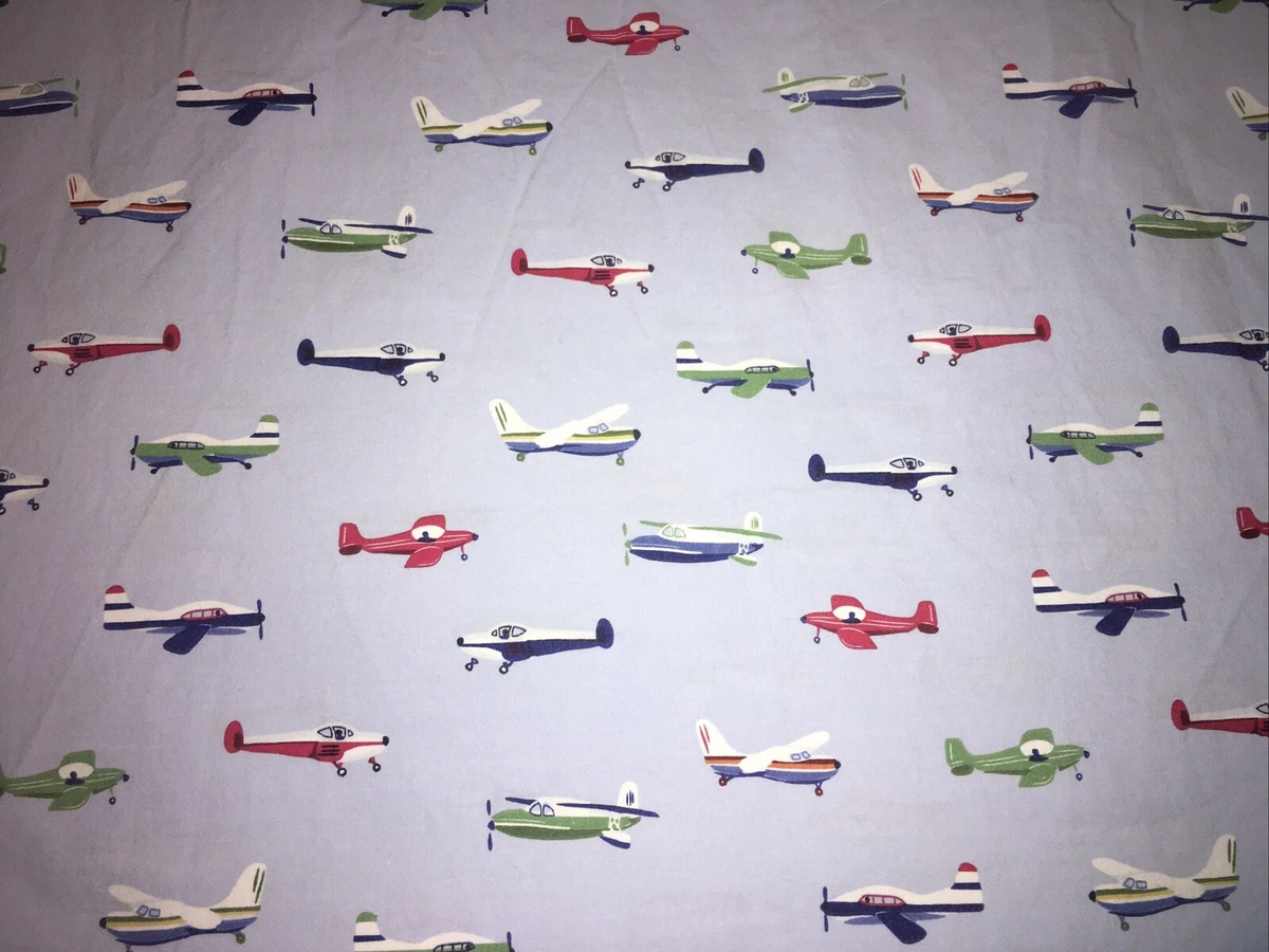 Pottery Barn Kids Airplane Twin Flat Sheet Planes Blue Red Green White Air Plane