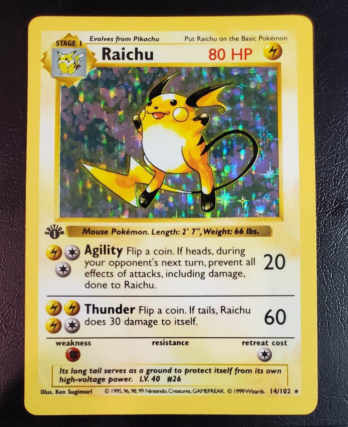 1999年 Pokemon Game Raichu-Holo 1st Ed. 1999 Pokemon FRENCH 1st Edition Base Set Raichu Holo 14/102