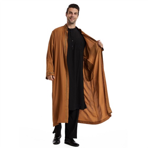Saudi Thobe Jubba Men Muslim Open Robe Dishdasha Abaya Men Islamic Kaftan Thoub - Picture 35 of 60