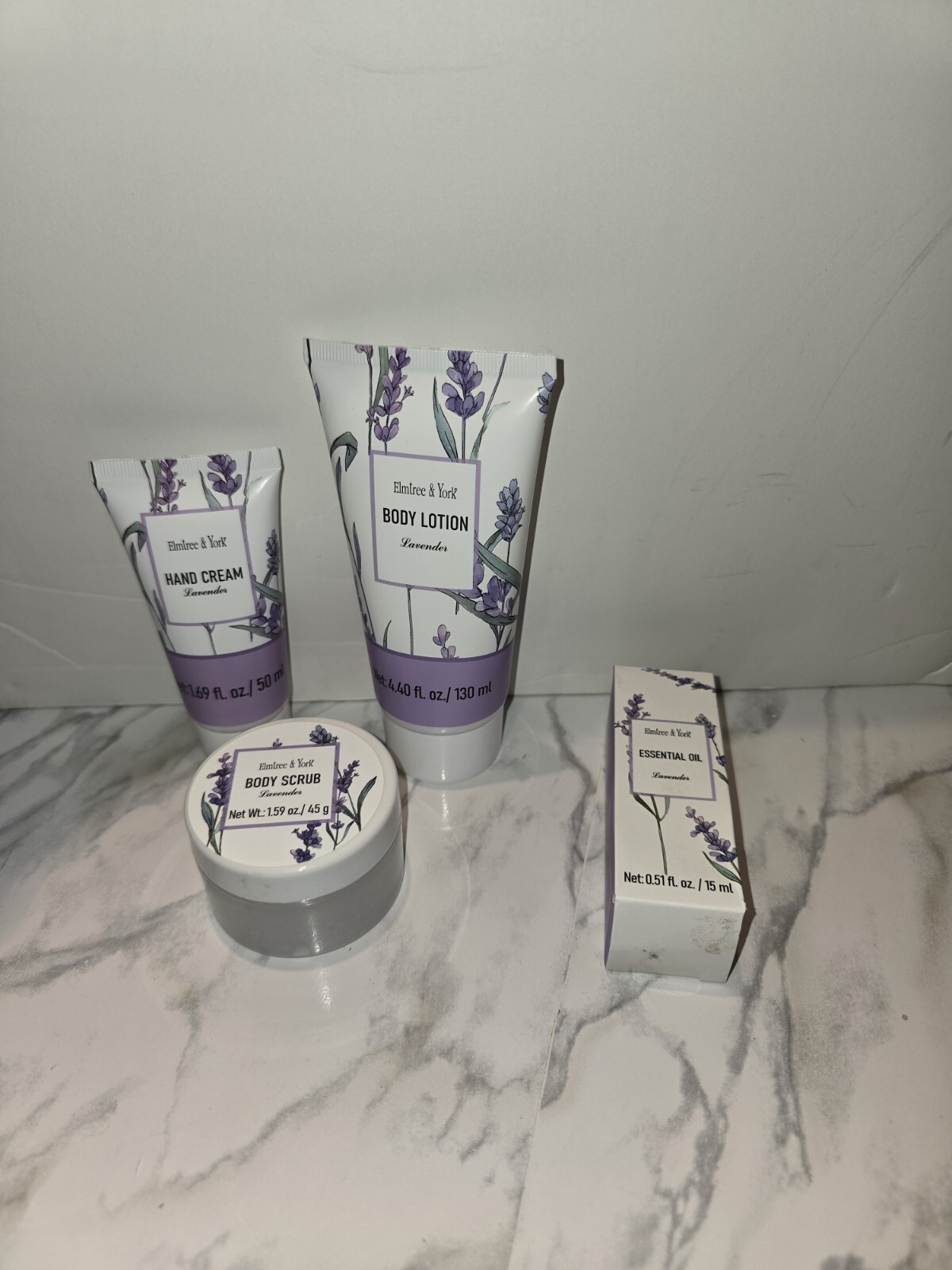 Elmtree & York Fresh Lavender 4 Pc. Set Lotion Oil Body Scrub Hand
