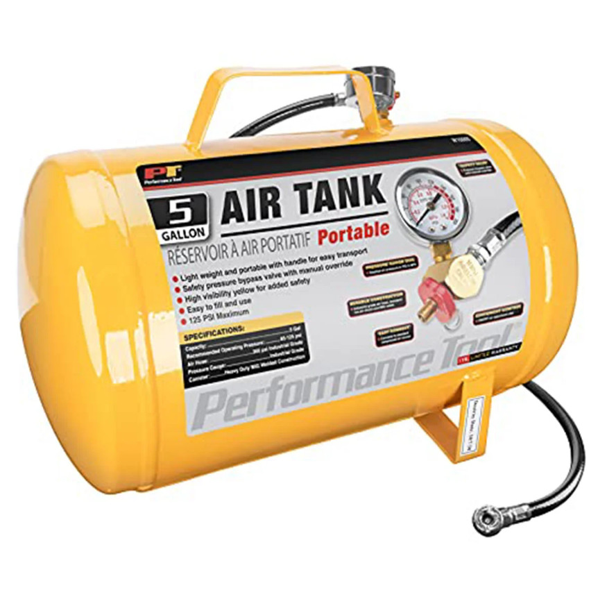 5 Gallon Portable Air Tank Steel w/ Pressure Gauge Carry Handle Tire Hose Chuck