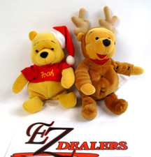 Disney Store Christmas Winnie The Pooh Mini Bean Bag Plush Reindeer  Santa Hat