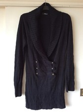Jane Norman Black Long Sleeved Military Button Front Jumper Tunic Dress, 14