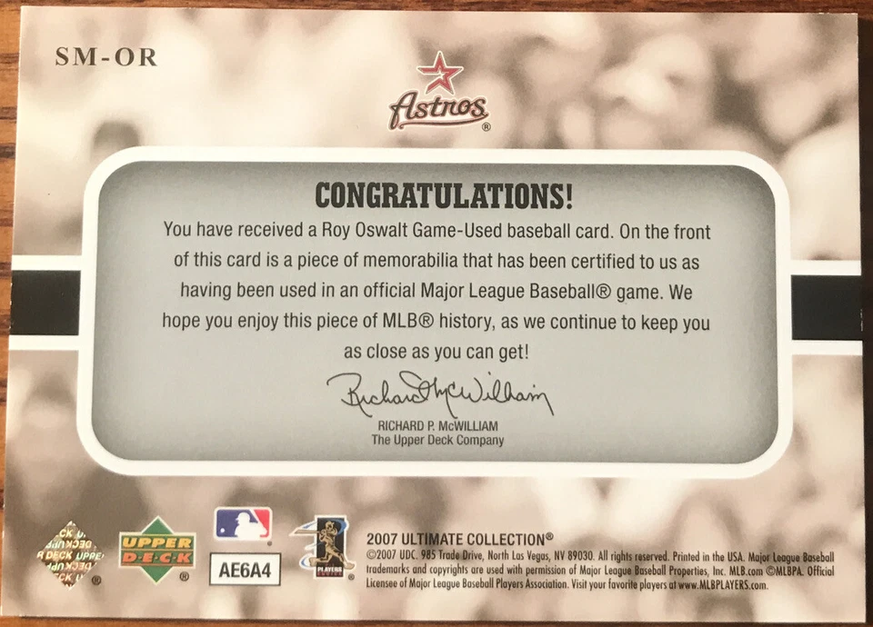 2007 UD Ultimate Collection Ultimate Star Materials Roy Oswalt SM-OR - Image 2 of 2