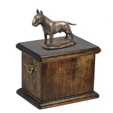 Bull Terrier Memorial Urn for Dog's ashes,with dog statue Wood Casket for Pet