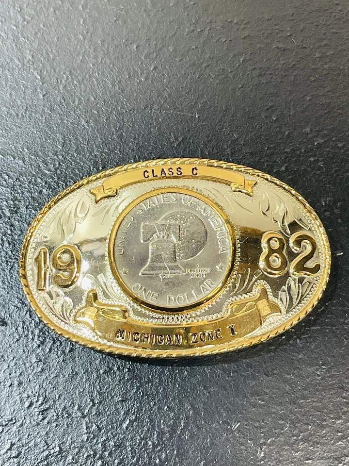 Comstock Silversmith Michigan Zona 1 Clase C Liberty Dollar G. Silver Hebilla de cinturón Foto 4 de 4