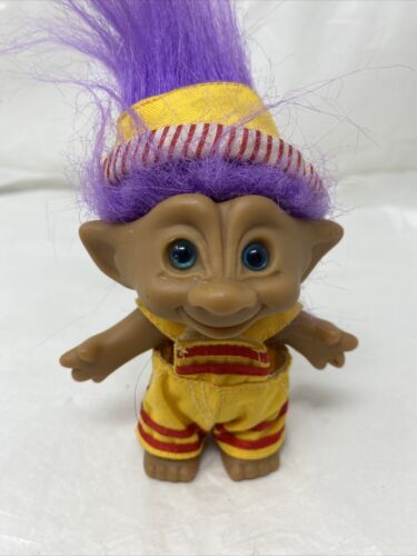 Troll Puppe Ace Neuheit Vintage lila Haarschmuck mit Overall Kleid - Bild 3 von 8