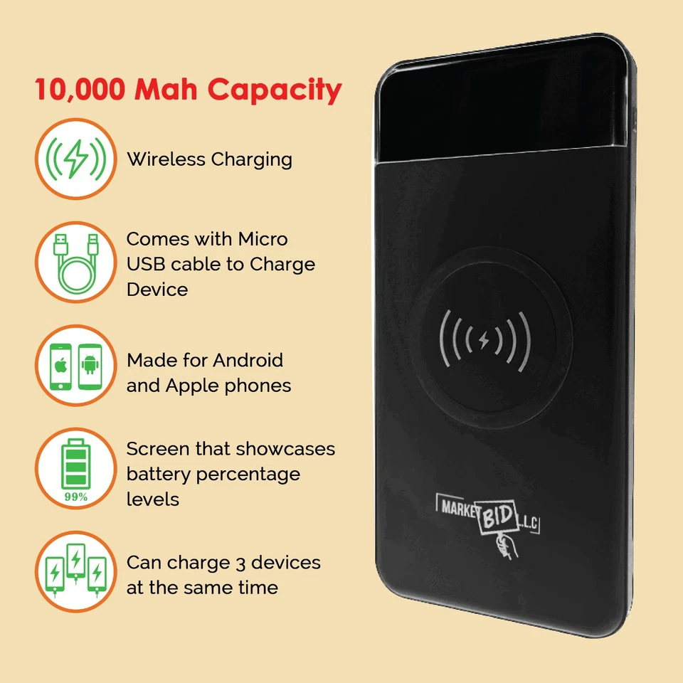 Cargador banco de energía portátil inalámbrico de 10.000 mAh Foto 2 de 4