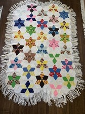 Vintage Hand Crocheted Star Quilt Patchwork