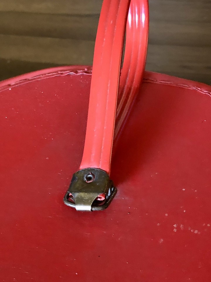 Vintage Hat/Wig Box Luggage/Travel/Carry Case Retro Red Round