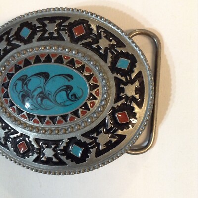Bergamot oval South Western turquoise red silver colors  display picture 1