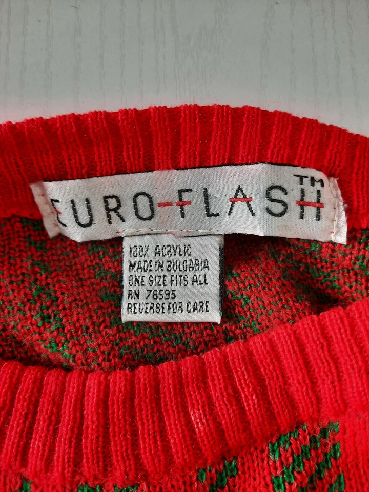 Suéter a Cuadros Vintage Años 80 Cuadrado Rojo Brillante Para Mujer Cuello Redondo S6C Grande Foto 4 de 4