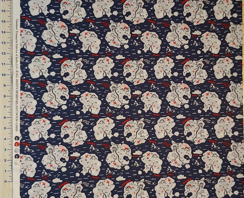 Treasure Island Pirates Fabric TIMELESS TREASURES Quilters Cotton HALF YARD - Image 3 of 3