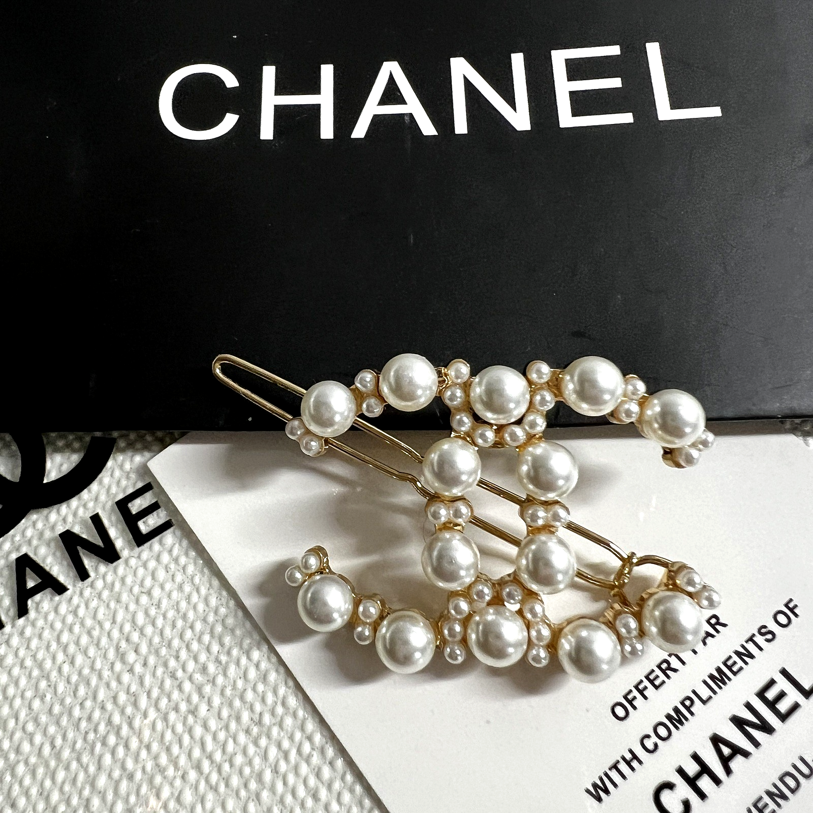1 Chanel Hair Tie Elastic Band VIP Gift CC Logo Accessory Card Gift Bag Brooch