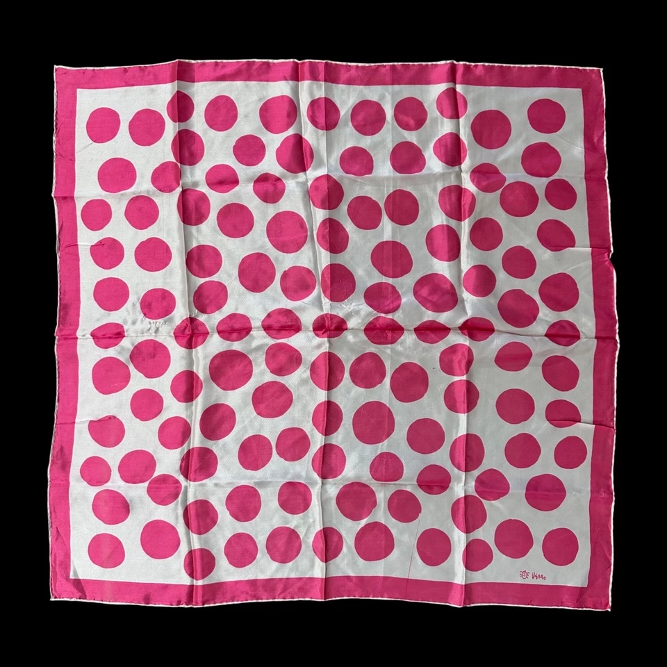 Vintage Vera Neumann Scarf Pink White Polka Dot Silk Blend Hand Roll Japan READ - Image 2 of 4