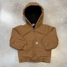 Y2K Carhartt Full Zip Hooded Duck Canvas Jacket Toddler 4T Tan Work Wear Quilt