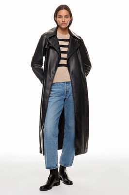 Black Faux Leather Trench Coat Derek Lam 10 Crosby x RTR SIZE L MSRP $ 475.00