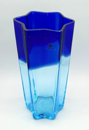 Vintage Carlo Moretti Blue Two-Tone Star Italian Murano Glass Vase 10.5”