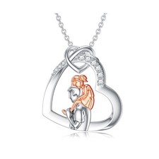 Diamond Father Daughter Necklace for Women 925 Sterling Silver Heart Pendant ...