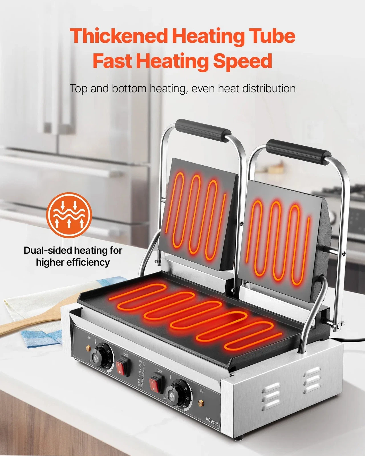 Commercial Panini Grill, 3600W Electric Sandwich Panini Maker, Stainless Steel D
