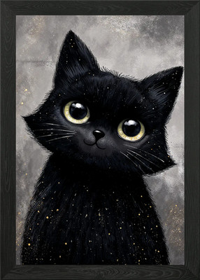 Niedliche schwarze Katze Portrait gerahmtes Wandbild Poster Leinwanddruck Bild