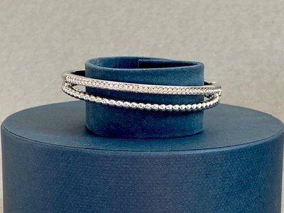 Swarovski Armreif - klare Kristalllinie & Perlendetail - rhodiniert - Größe S
