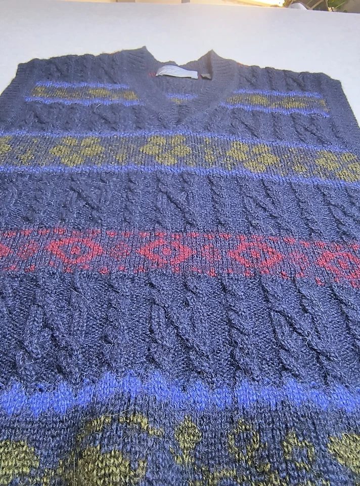 Chaleco Suéter Para Hombres L Vintage Mezcla de Lana Fair Isle Años 90 Preppy Vacaciones Académicas Foto 3 de 4