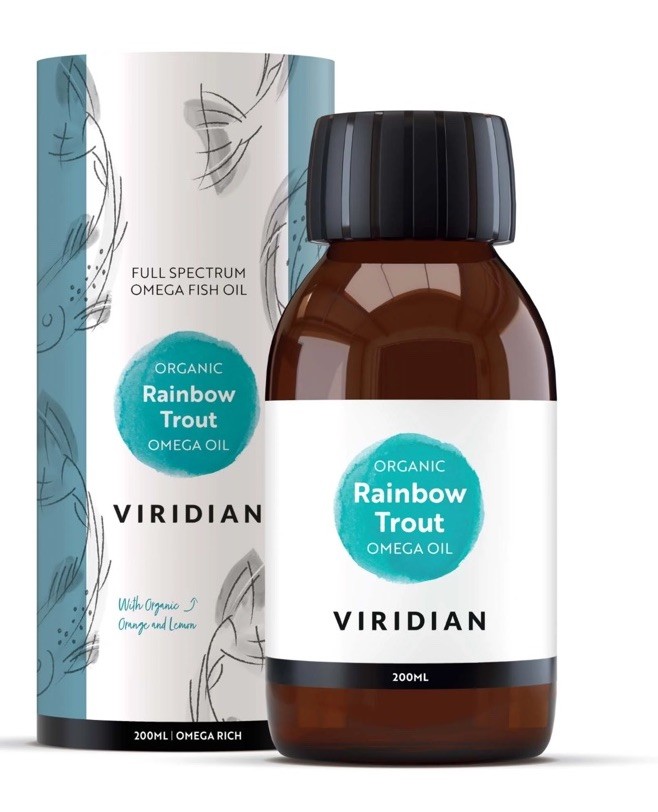 Viridian Rainbow Trout Omega Oil Organic Scandanavian Gluten Yeast Free + Free M