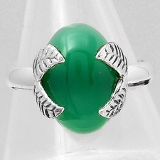 Natural Green Onyx 925 Sterling Silver Ring s.7.5 Jewelry R-1354