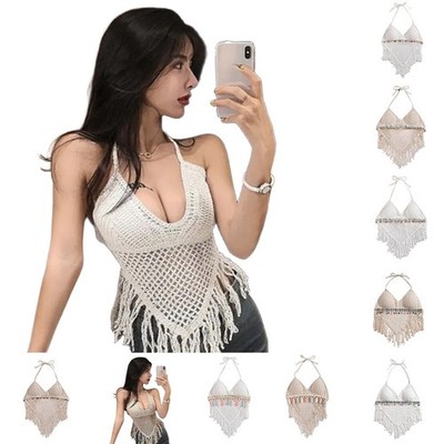 Modische Bohemia Strick ärmellose Crop Tops für Frauen am Strand