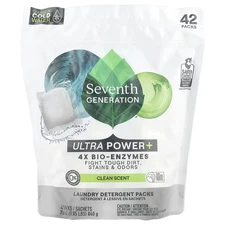 Laundry Detergent Packs, Ultra Power +, Clean Scent, 42 Packs, 29.6 oz (840 g)