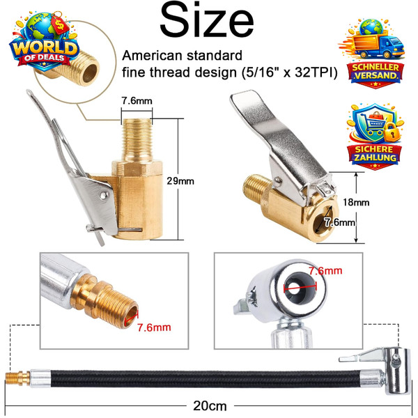 VentilverläNgerung Set 20Cm ReifenfüLler Schlauch 8Mm Autoventil Adapter FüR-image