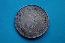 Straits Settlements 5 Cents 1910, Edward VII, see images.