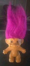Russ Troll Doll 3" Vintage No Clothes Purple Hair Brown Eyes