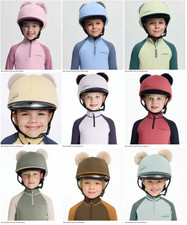 LeMieux Mini Double Pom Hat Silk Kids Stretch Lycra XC Contrast Skull Cap Cover