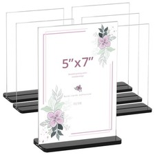 Acrylic Sign Holder 5x7 - 6 Pack Plastic Clear Table Vertical Double-Sided Me...
