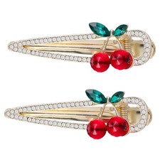 2pcs Hair Clips Rhinestone Cherry Fruit 1 Count Pack of 1 , Assorted Color
