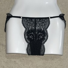 Vintage Victoria's Secret Scallop Lace Keyhole String Bikini Panties Black S