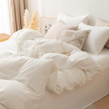 100 Washed Cotton Duvet Cover Set King Size with Bag Ultra Soft and Lightwei...