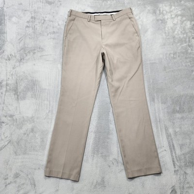 Perry Ellis Pants Mens 34x32 Beige Regular Fit Flat Front Dress Stretch Office