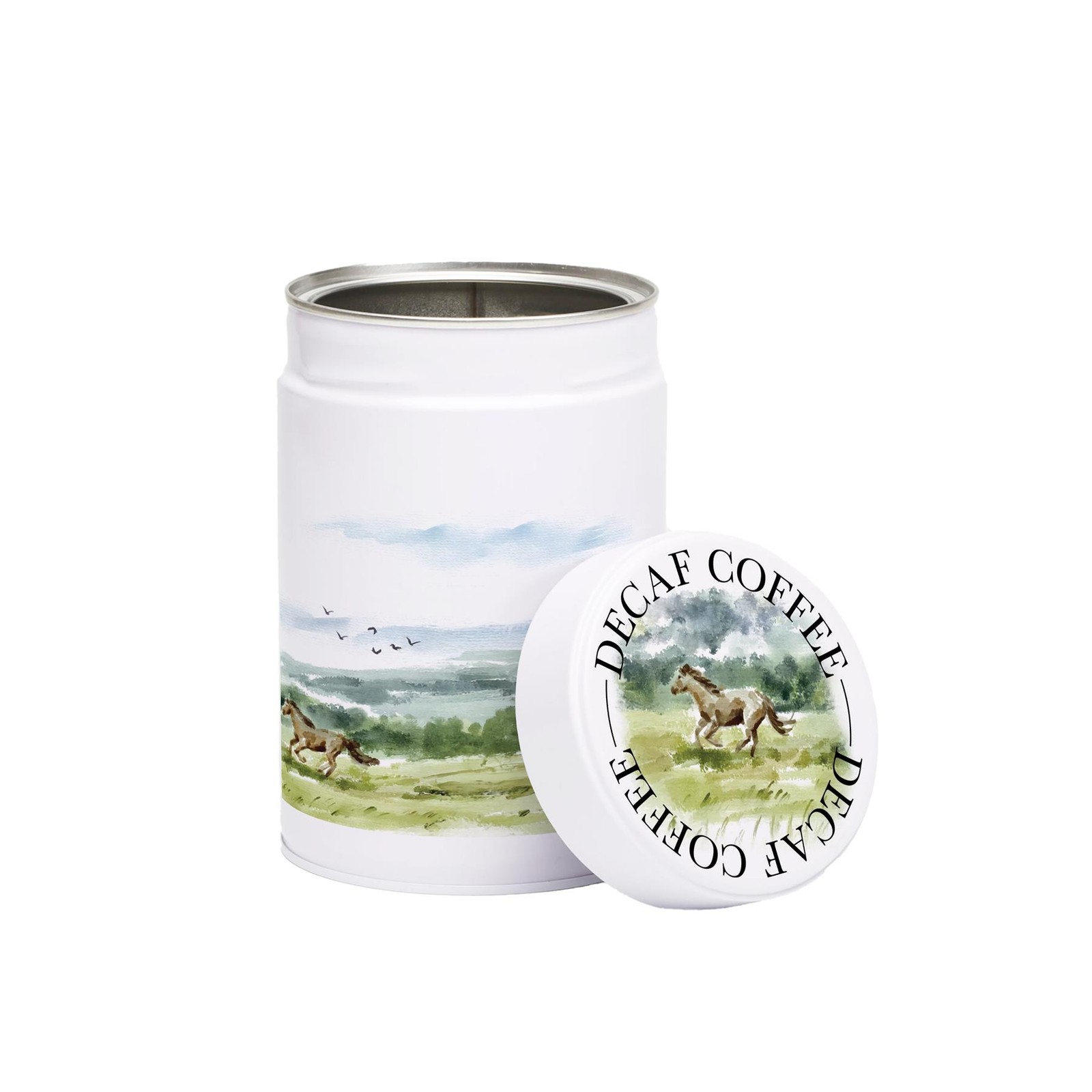 Wild Horses Decaf Coffee Canister - Metal Kitchen Storage Tin Horse Gifts