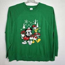 Disney Parks Holiday Sweater XXL Green Christmas Mickey Mouse Donald Duck