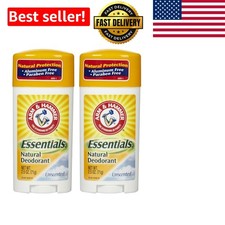 Essentials Natural Deodorant 2-Pack: Unscented, 2.5 oz Sticks for Sensitive Skin