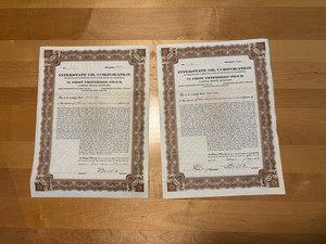 Interstate Oil Corporation  Stock Certificates - 2 Certificates from 1933